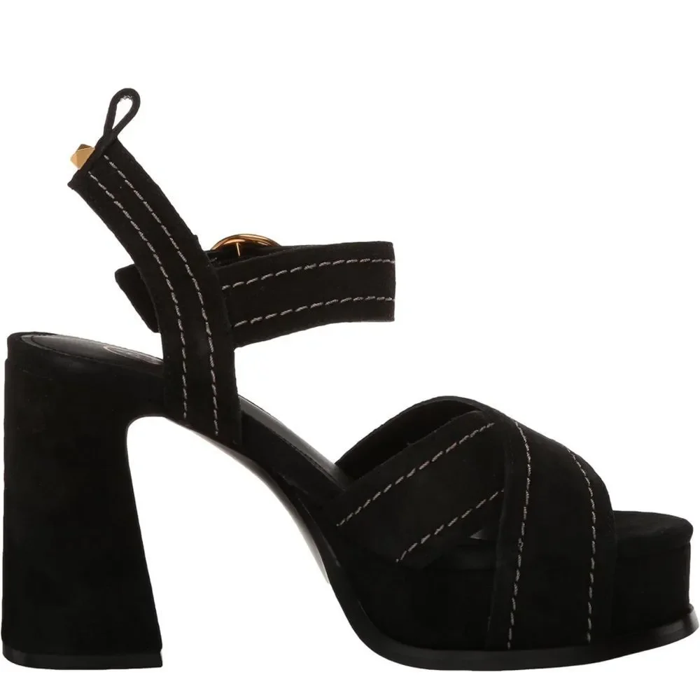 ASH Black Suede Melany Platform Sandal Ankle Strap 70s Retro Size 10 (EU 40)NWOT